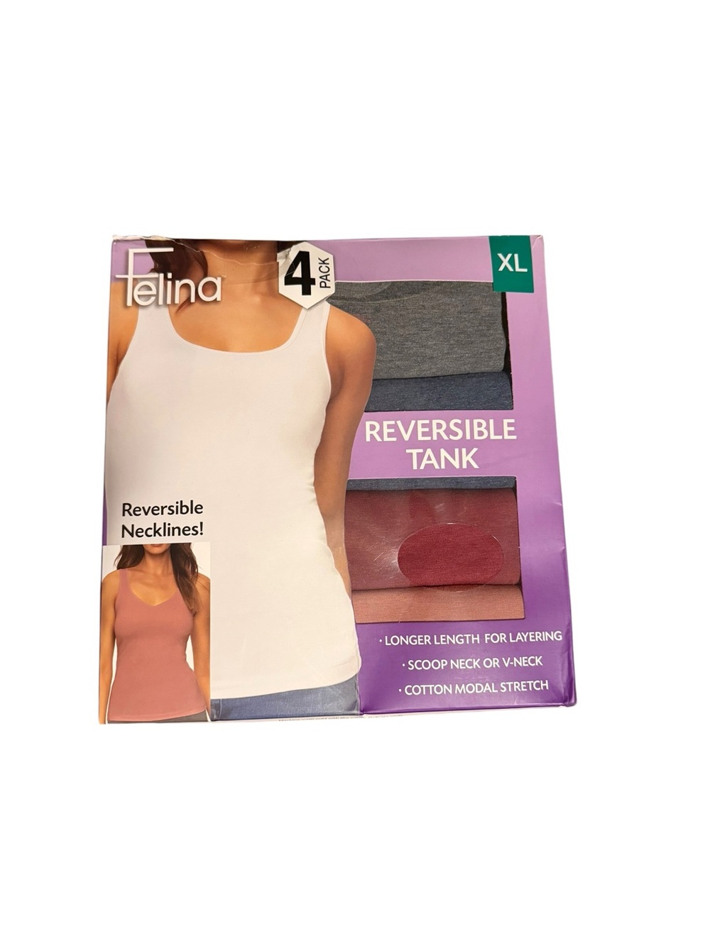 Felina Scoop Neck Reversible Tank Tops 4-Pack sz XL